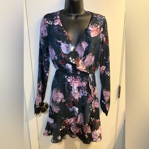 Express Faux Wrap Black Floral Dress long sleeve Women’s Size XS